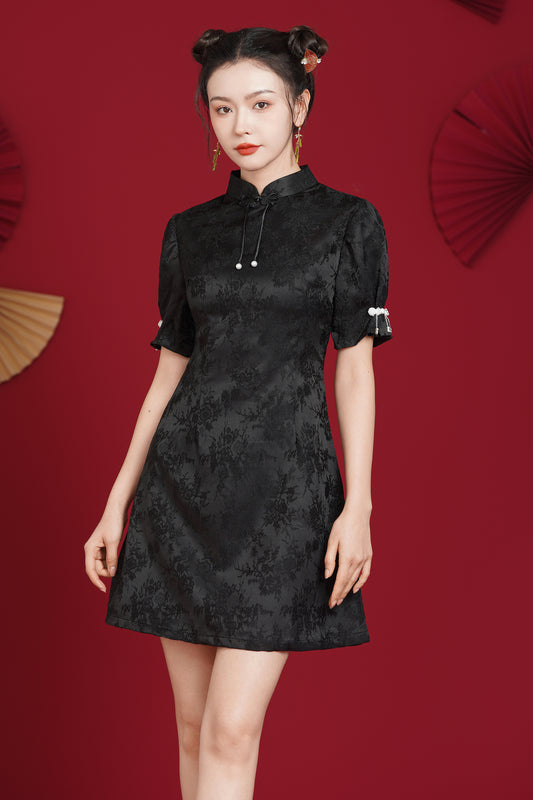 Women's Chinese Cheongsam Print Side Slit Mini Dress