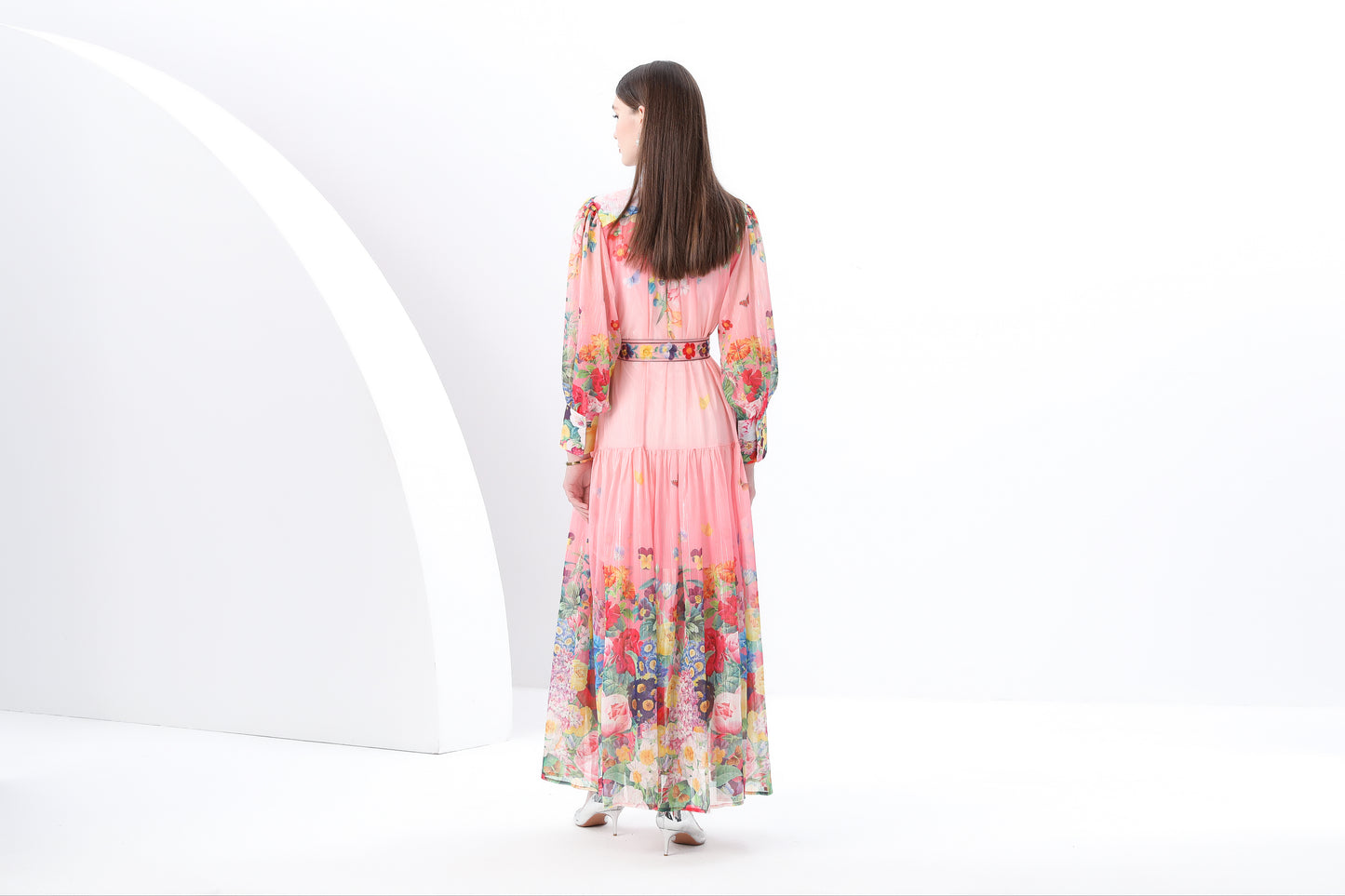 Women's Vintage Floral Print Split Flowy Maxi Dress