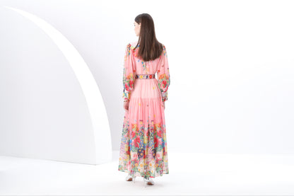 Women's Vintage Floral Print Split Flowy Maxi Dress