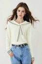 Women's Sailor Collar V-Neck Strip Knit Sweater Blouse