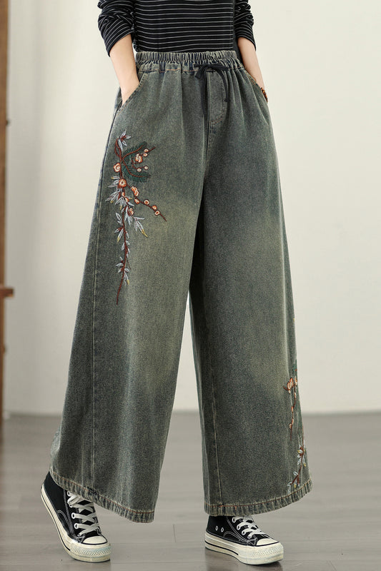 Women's Baggy Jeans Drawstring Wide Leg Denim