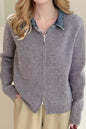 Women's Zip Up Cardigan Sweater Denim Polo Knit Tops