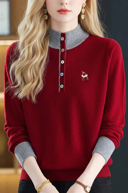 Womens Button Mock Neck Sweater Henley Shirts Knit Tops