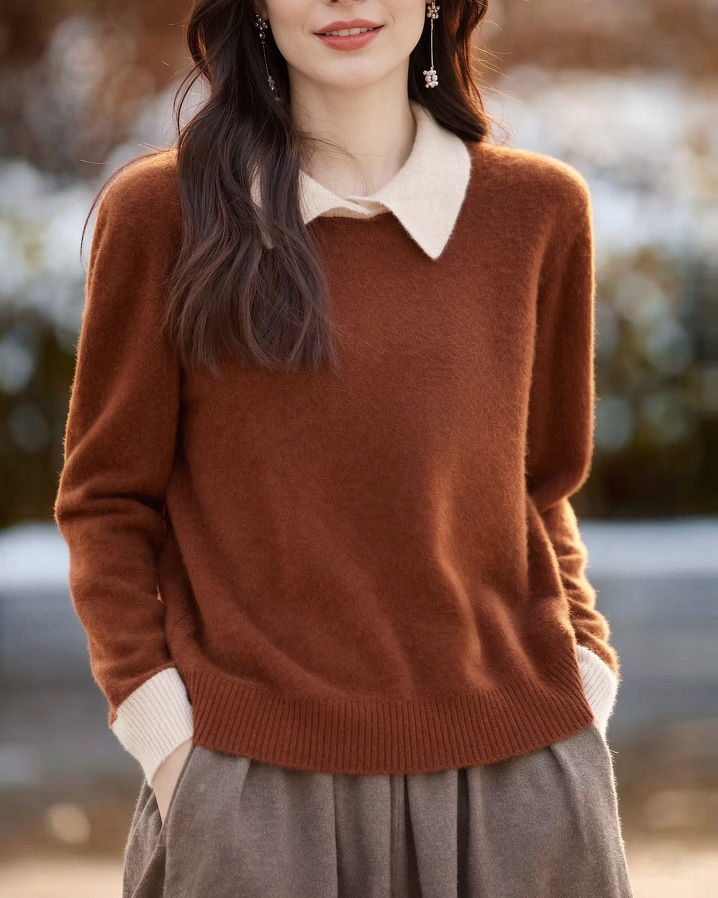 Contrast Collar Polo Neck Knit Sweater – Soft Fall&Winter Pullover