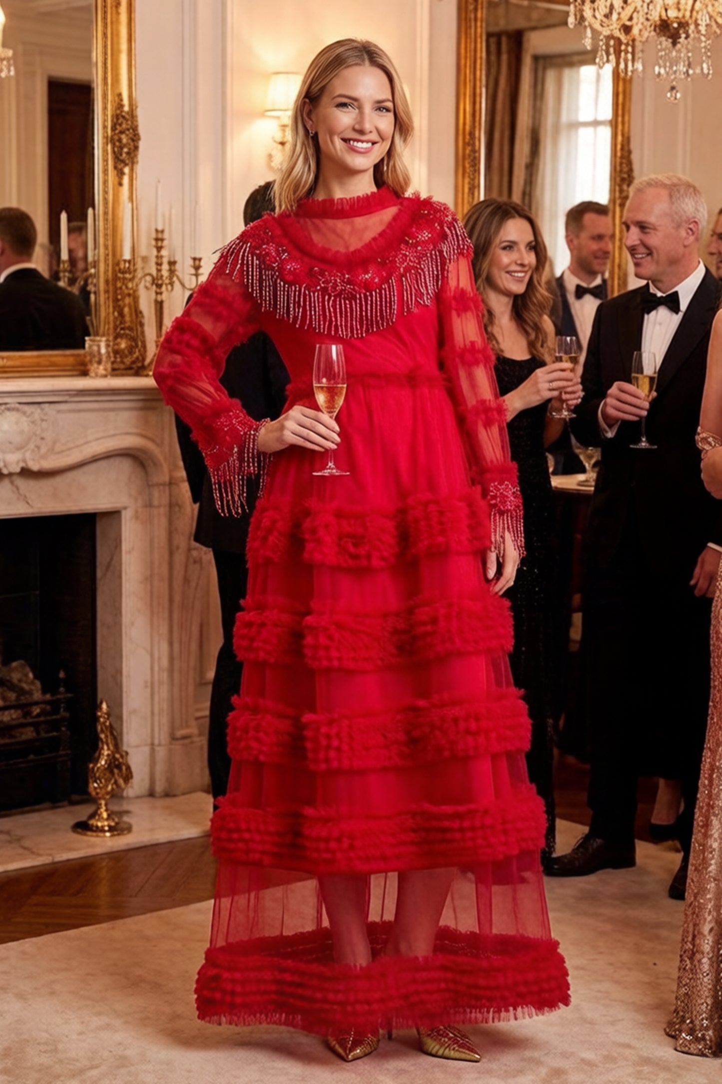 Royal Romance Beads Embroidery Tassels Embellished Cake Dress