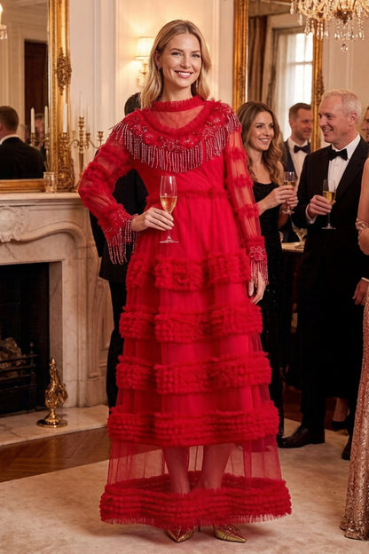 Royal Romance Beads Embroidery Tassels Embellished Cake Dress
