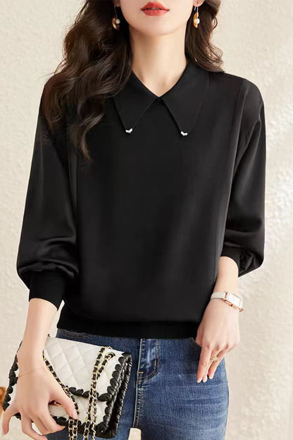 Long Sleeve Lapel Pullover Tops