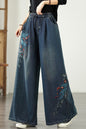 Women's Baggy Jeans Embroidery Drawstring Waist Wide Leg