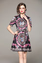 SSY-Women's Floral Lapel Collar Short Sleeve Mini Dress