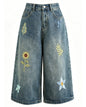 Embroidered Cropped Wide Leg Jeans | Floral Summer Denim