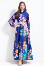 Women's Floral Print Puff Sleeve Split Maxi Dress