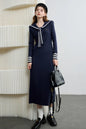 Women's V-Neck Sailor Stripe Sweater Knit Midi Dress