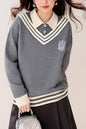Women's Preppy Sweater 2 in 1 Ribbed Knit Pullover Top