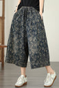 Paisley Print Cropped Wide Leg Denim Pants