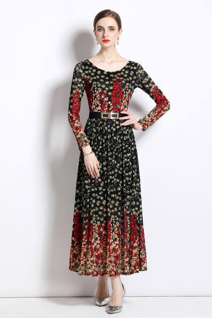 FSY-Women's Lace Floral U Neck Stretchy Maxi Dress
