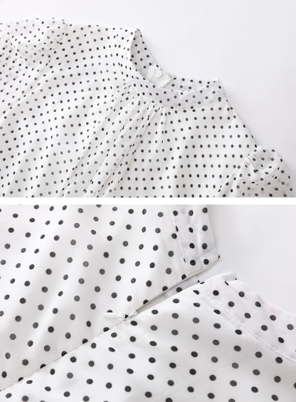White Polka Dot Ruffle Chiffon Maxi Dress
