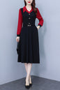 Women's V-Neck with Pockets Long Sleeve Black Dress