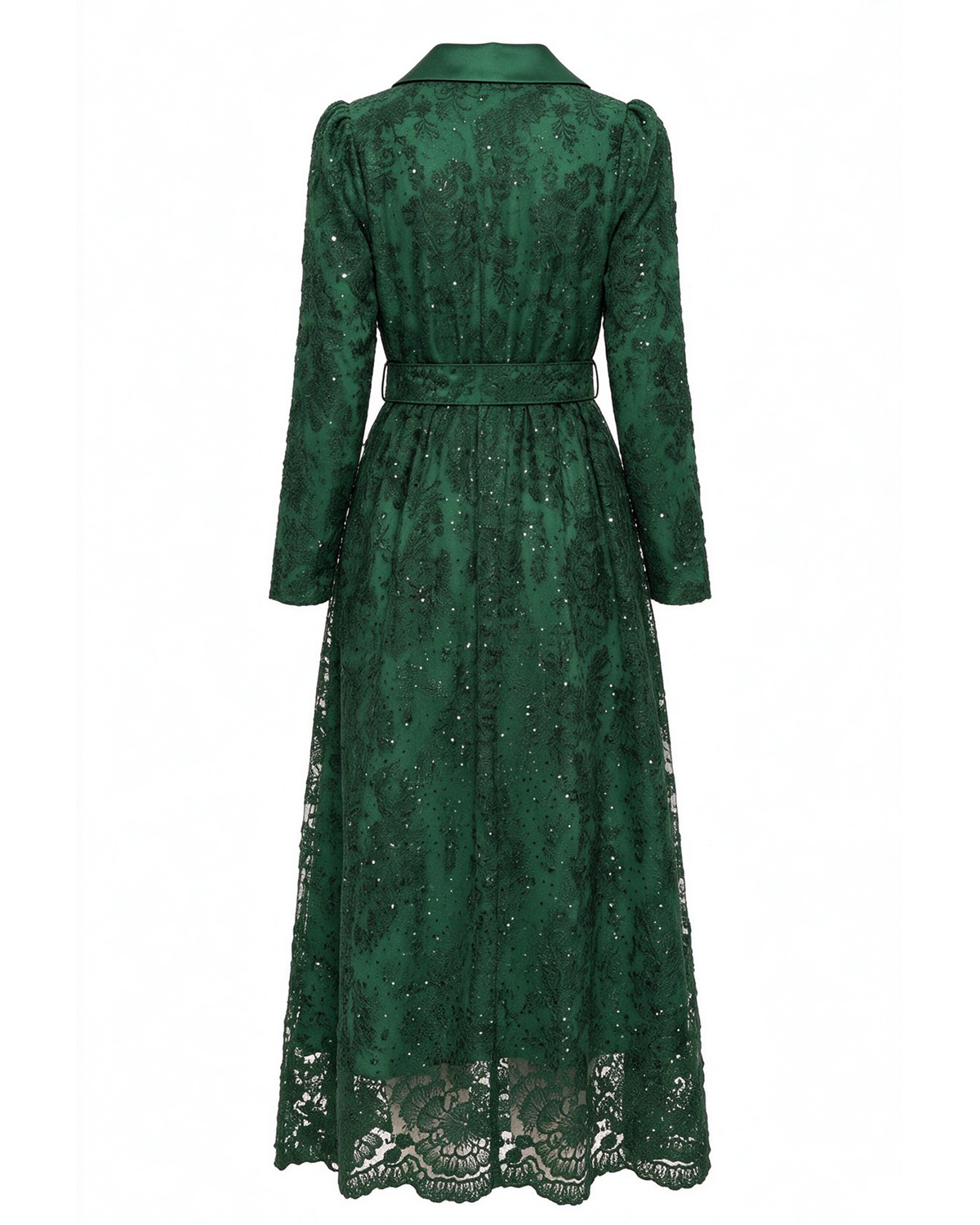 28680-Lace Belted Blazer Dress – Pink & Forest Green | Long Sleeve A-Line Dress