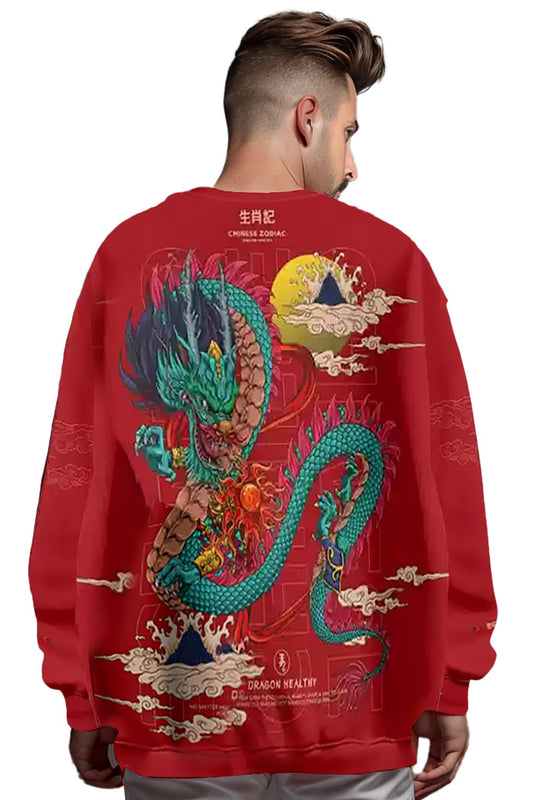 Lightweight Dragon Graphic Print Pullover Sweatshirt