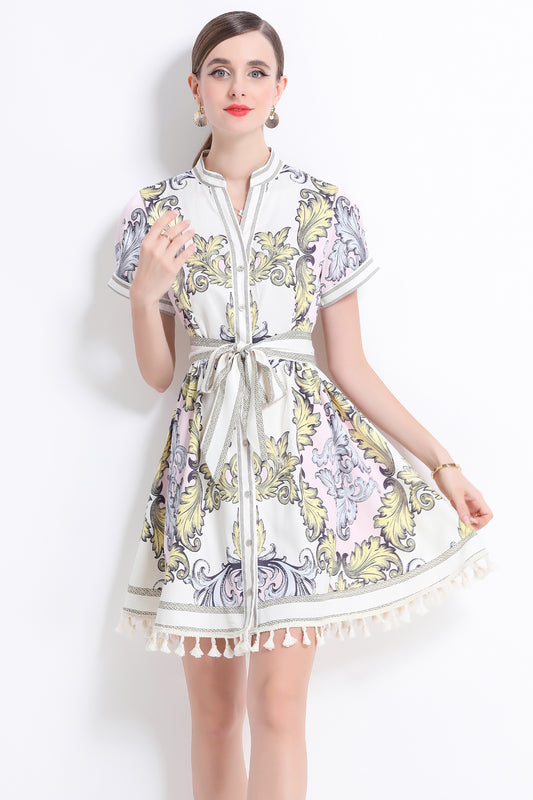 Women's V-Neck Floral Print Split Mini Dress