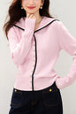 Women's Sailor Collar Long Sleeve Stripe Cardigan Sweater