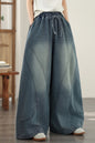Jeans for Women Wide Leg Pull On Elastic Waist Denim - LAI MENG FIVE CATS