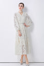 Women's V-Neck Puff Sleeves Button Lace Midi Dress