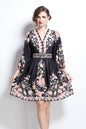 Women's V-Neck Floral Print Lantern Sleeve Mini Dress