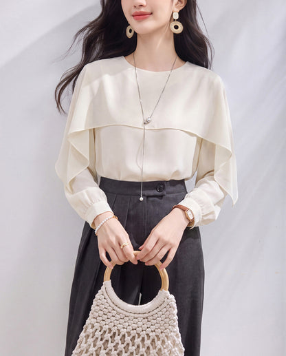Ivory Layered Chiffon Blouse – Elegant Early Fall Top