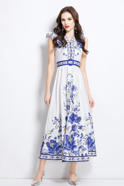 Women's Floral Print V-Neck Sleeveless Maxi Dress