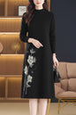 Women's Long Sleeve Sweater Knit Tunic Midi Dress