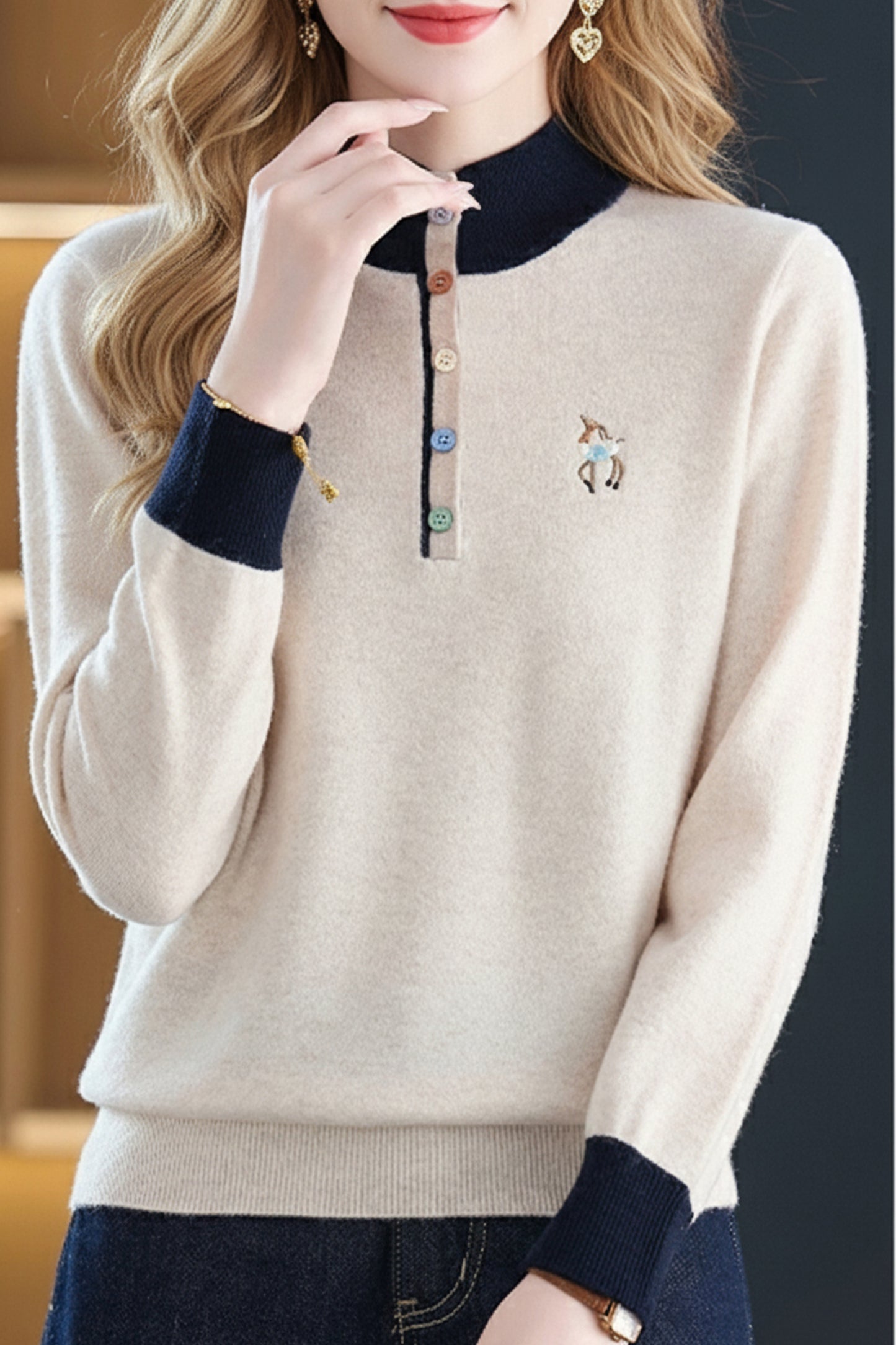 Womens Button Mock Neck Sweater Henley Shirts Knit Tops