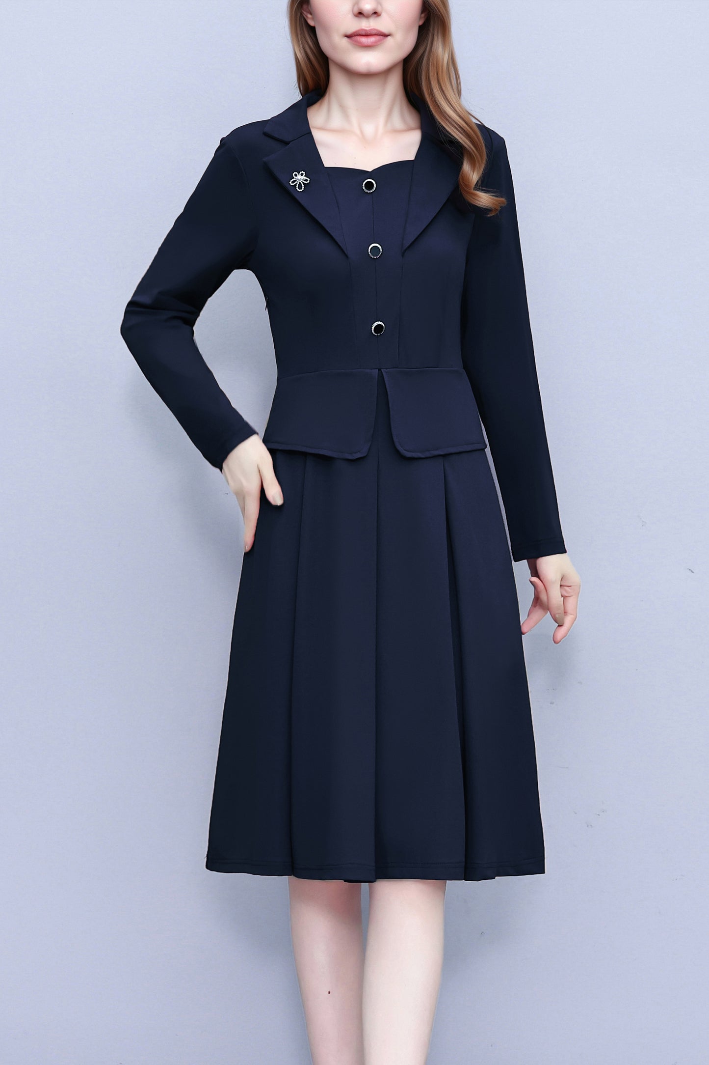 Women's Long Sleeve A-Line Work Office Suit Dress
