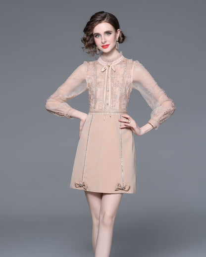 LAI MENG FIVE CATS Embroidered Mesh Bow-Tie Mini Dress - LAI MENG FIVE CATS