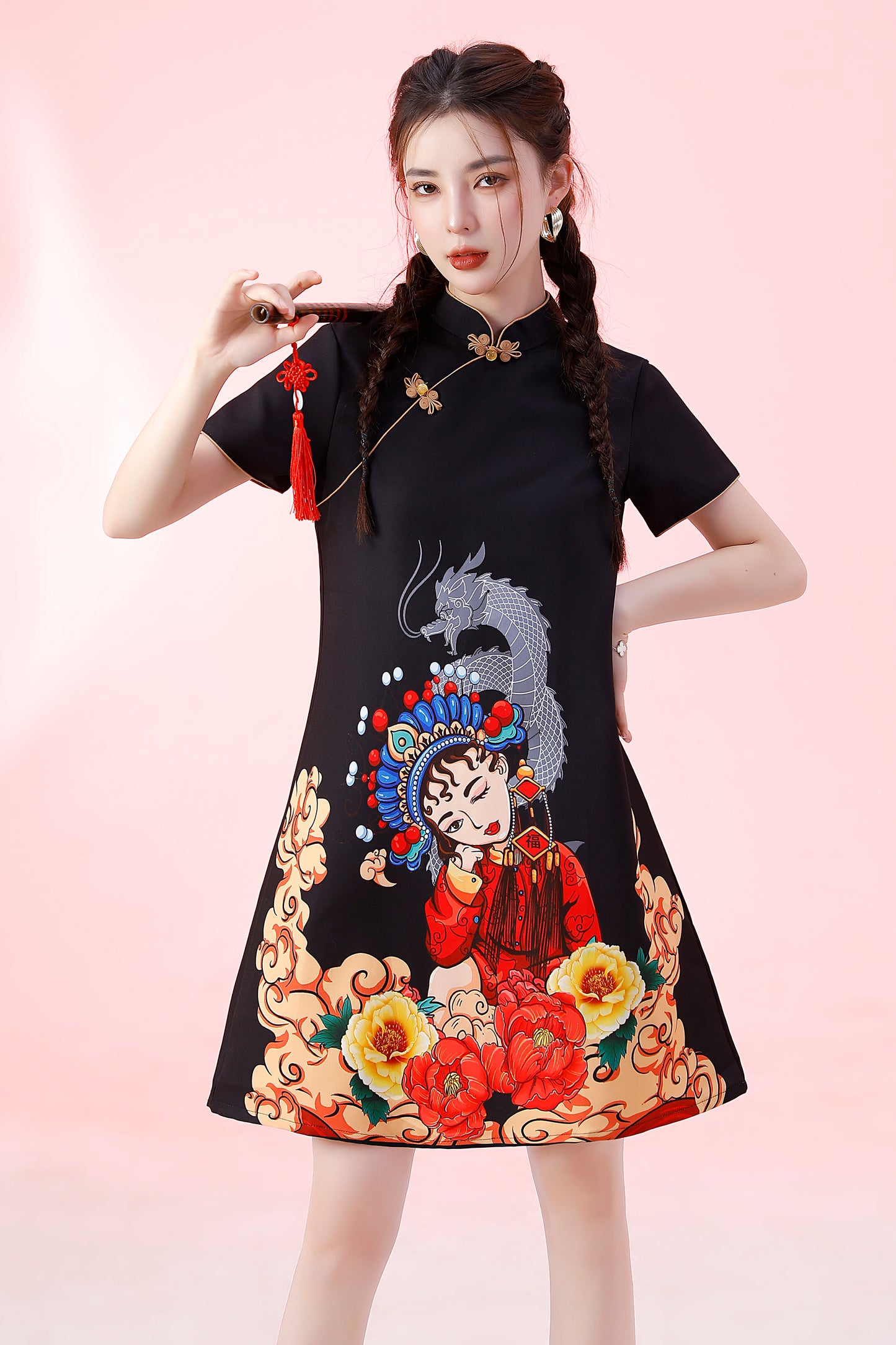 Women's Chinese Cheongsam Print Mini Dress