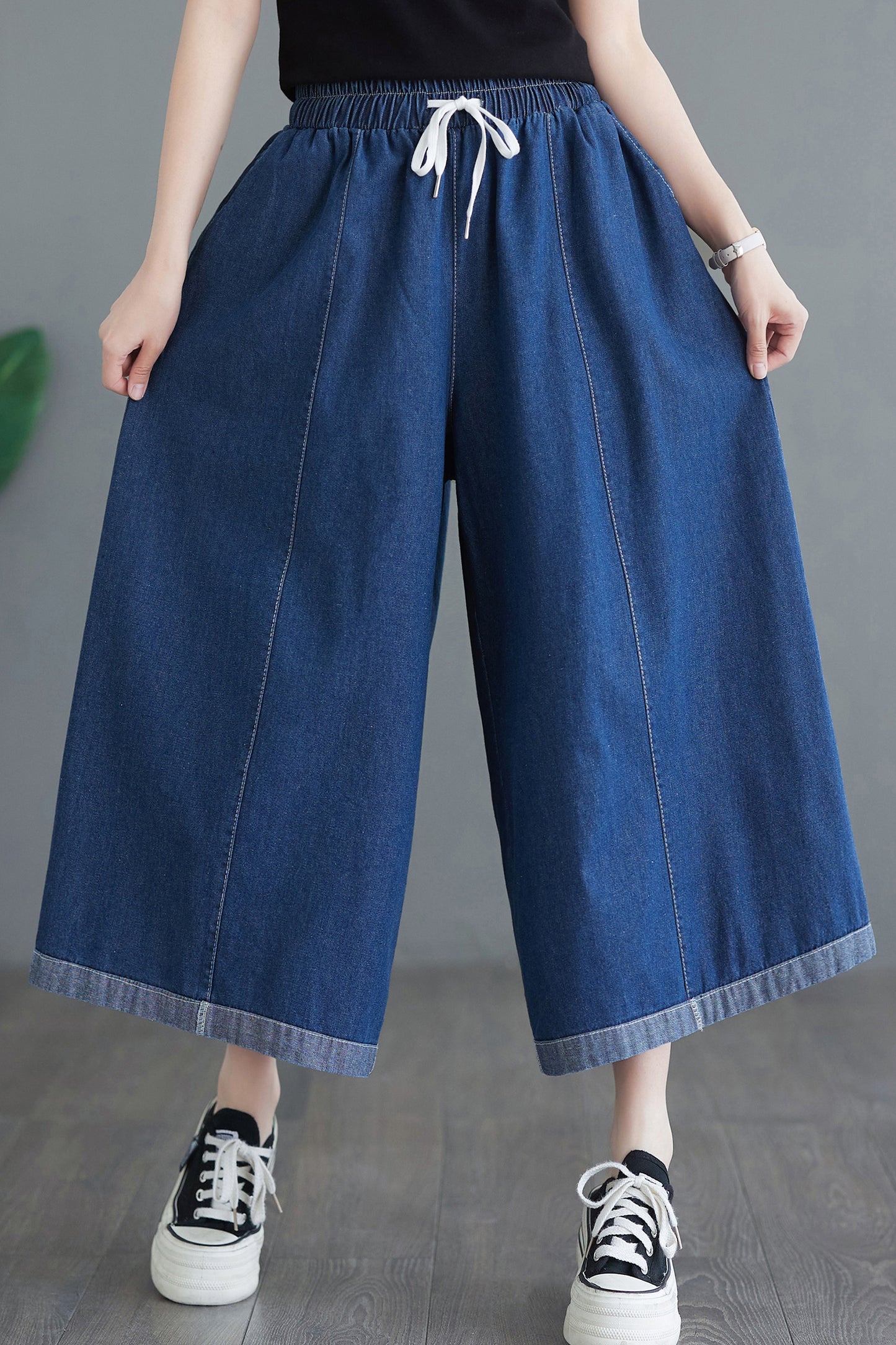 Elastic Waist Drawstring Wide Leg Pants