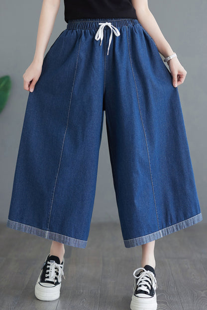 Elastic Waist Drawstring Wide Leg Pants