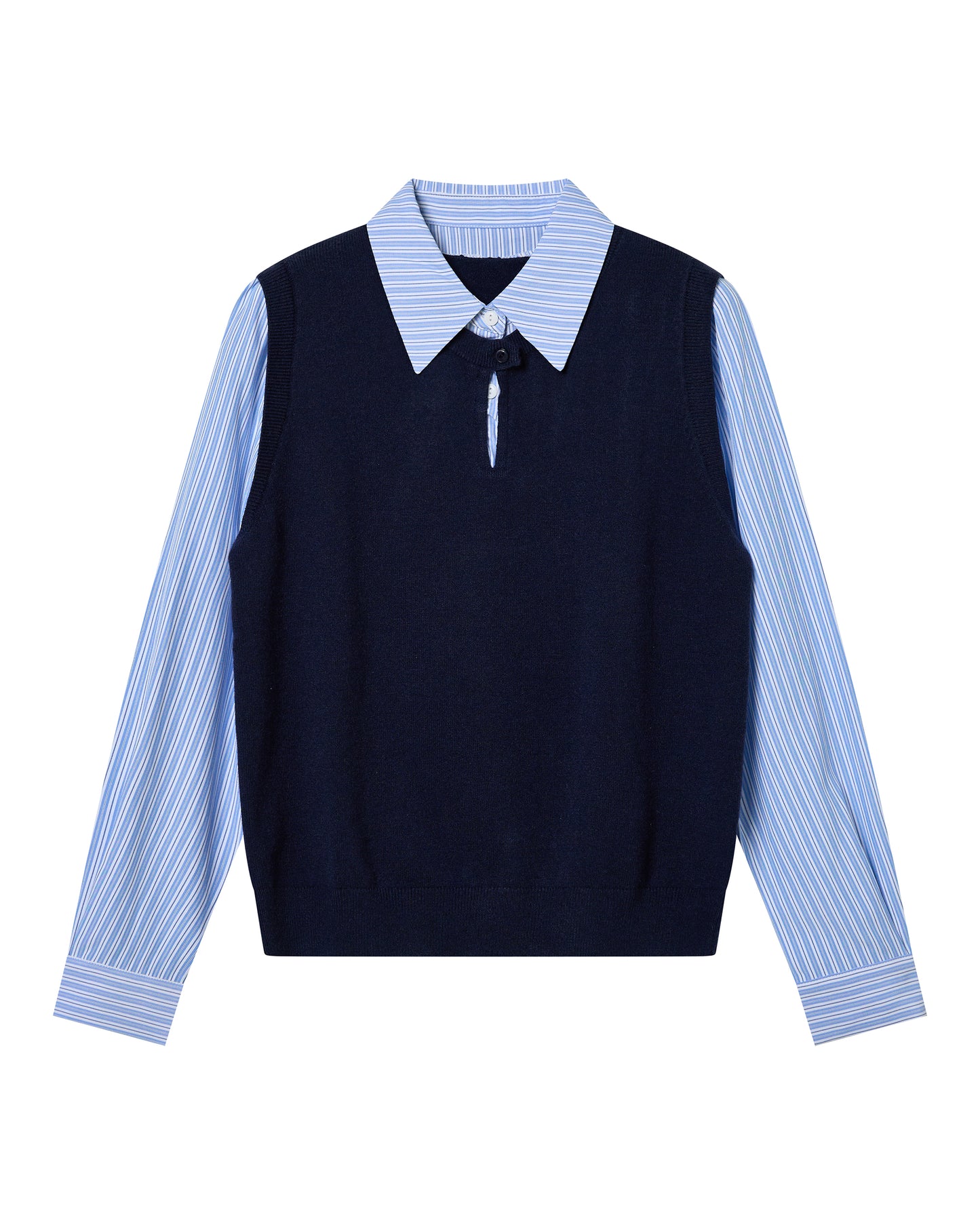 Navy Striped Collared Knit Shirt – Polished Preppy Fall Top