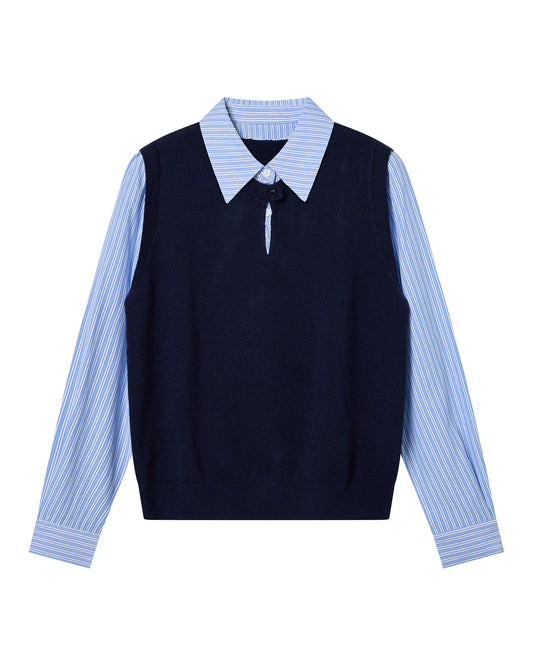 Navy Striped Collared Knit Shirt – Polished Preppy Fall Top