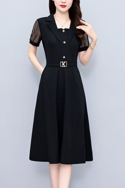 Women's Short Sleeve Pocket Work Office Suit Dress - LAI MENG FIVE CATS