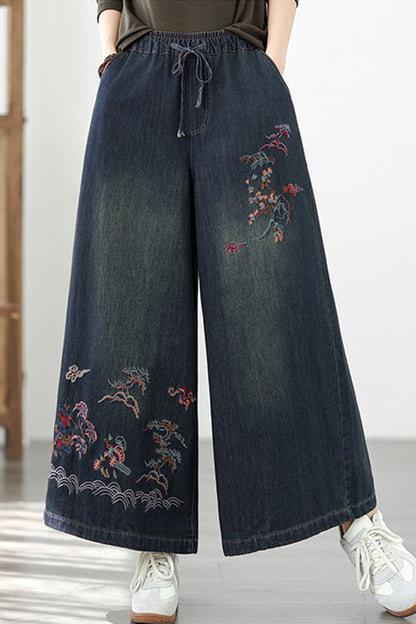 Women's Baggy Wide Leg Jeans Embroidery Pants