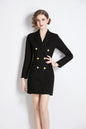 Women's notched lapel double breasted black mini dress