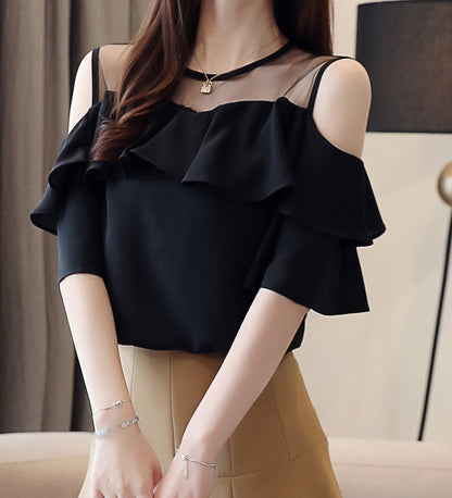 Cold Shoulder Chiffon Ruffle Top | Elegant Summer Statement Blouse