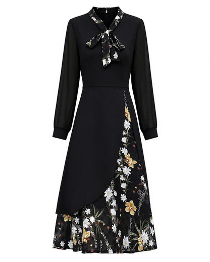 Black Layered Floral Tie-Neck Dress | $39.98