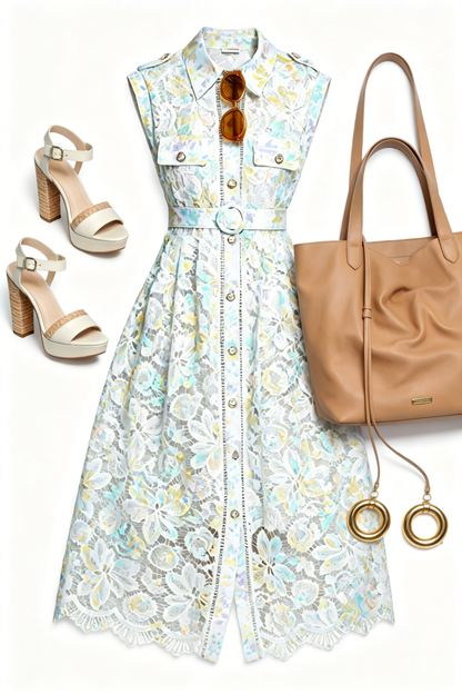 Mint Green Floral Lace Midi Dress – Elegant Resort Dinner Dress