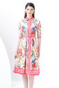 Women's Print Button Collar Short Sleeve Midi Dress