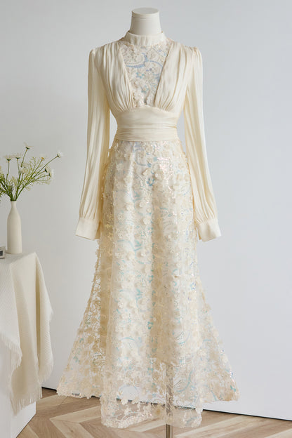 Elegant Sequin Embroidered 3D Floral Maxi Evening Dress