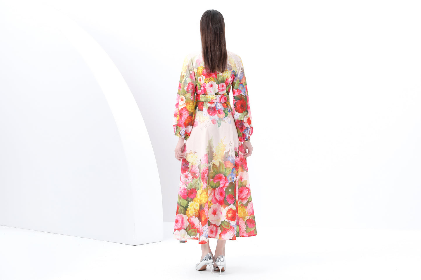 Women's Floral Print Puff Sleeve Maxi Dress