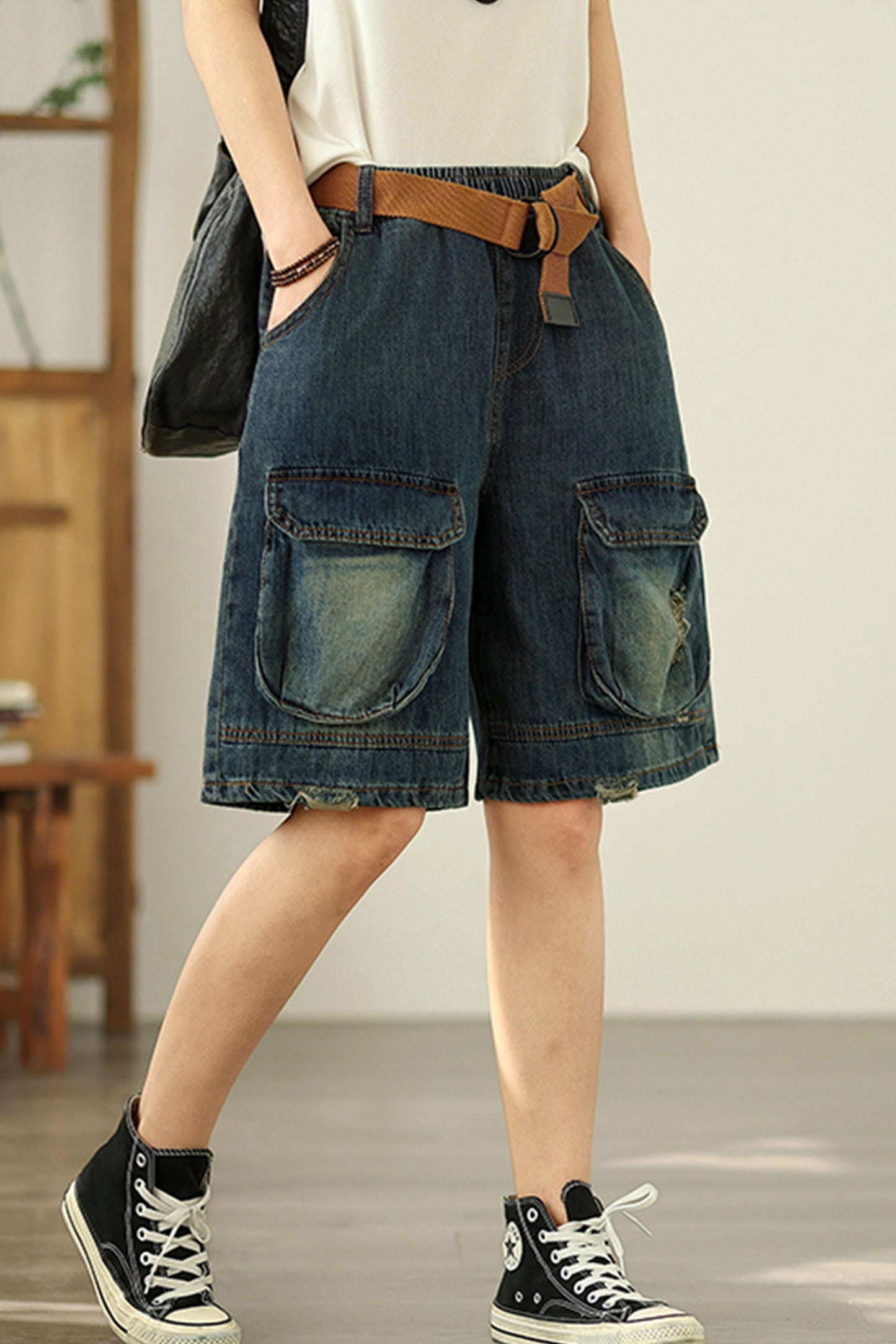 Women's Bermuda Shorts Baggy Jean Denim Shorts - LAI MENG FIVE CATS