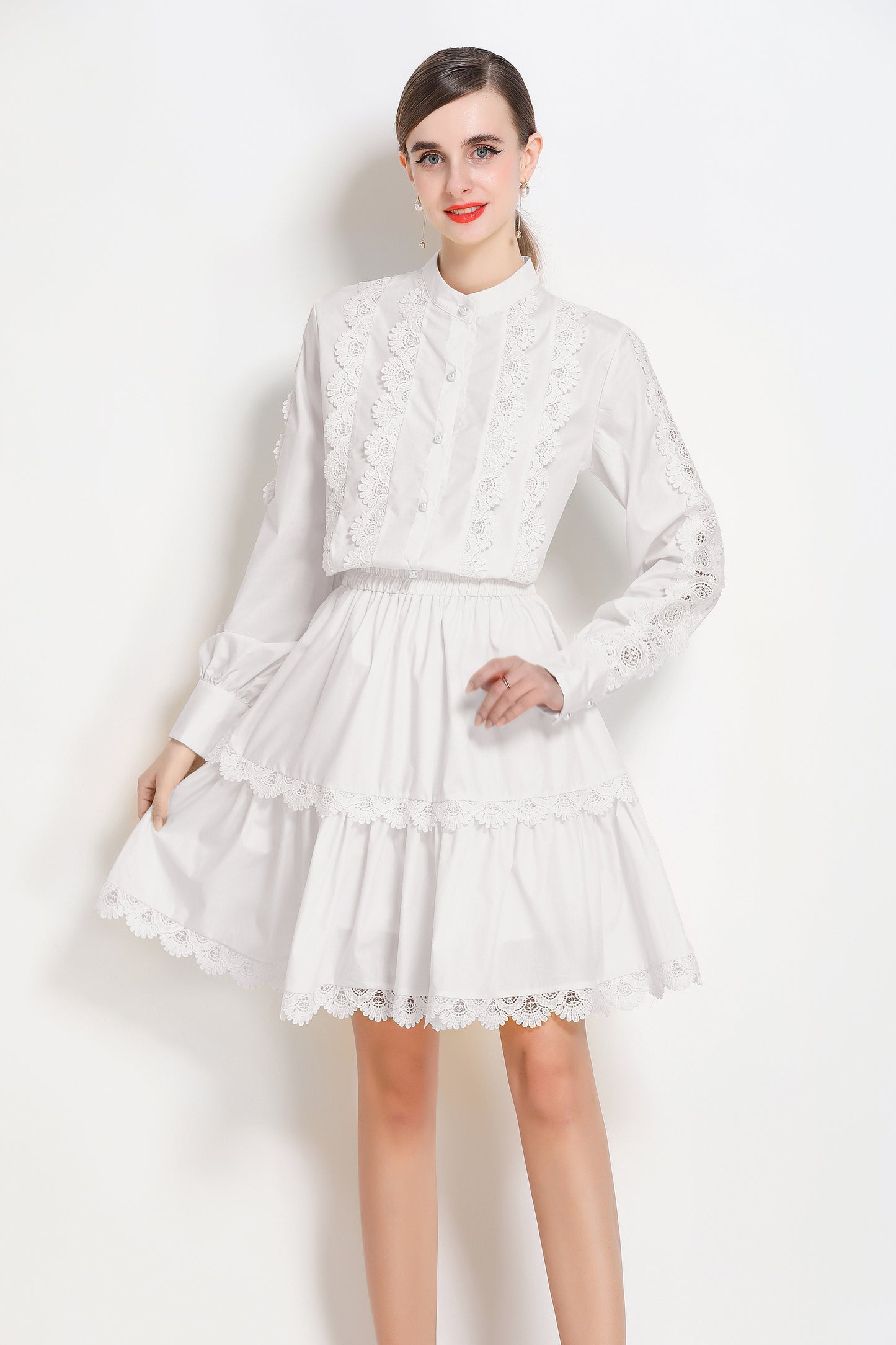 Women's 2 Piece Skirt Set Lace Elastic Waist Mini Dress
